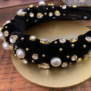JET PEARL AND CRYSTAL OVERSIZED KNOTTED HEAEDBAND